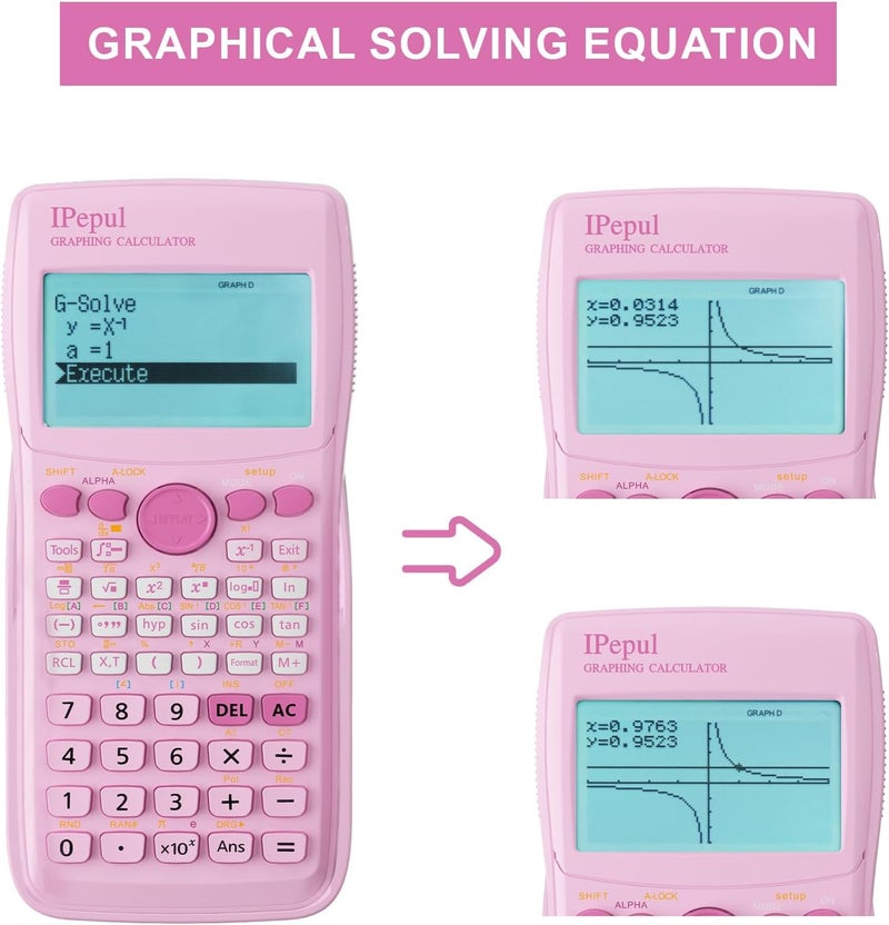 iPepul Graphing Calculator, Scientific Calculators 10 Modes /4 Graphing Functions,Desktop Math Calculator for College Students,School Supplies for Middle High School Teachers Office（Pink） - Image 3